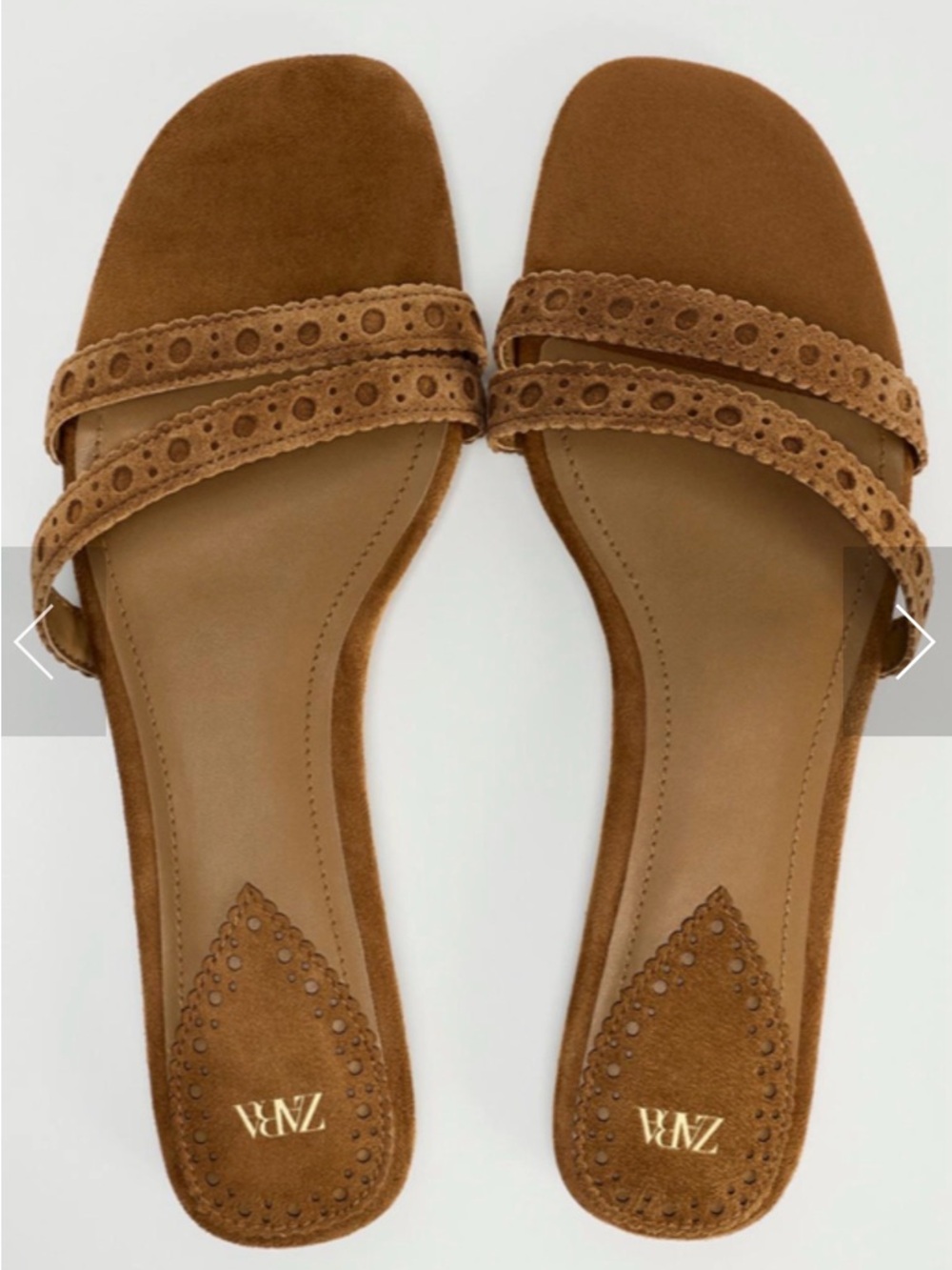 ZARA Brown Suede Double-Strap Slide Sandals